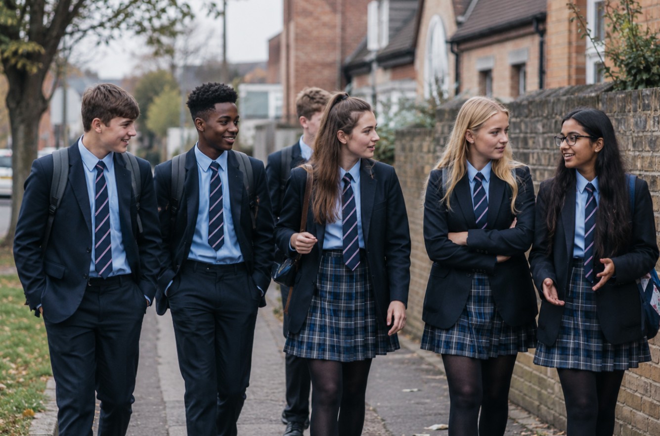 Teenagers walking to school