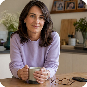 A Parent: Parent at home holding a mug of tea