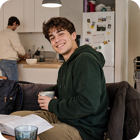 A Flatmate: University flatmate in a shared student kitchen
