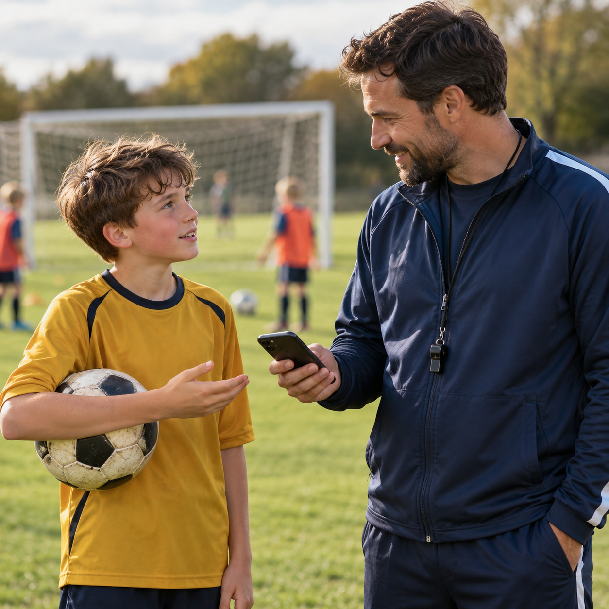 child borrowing the coach’s phone.