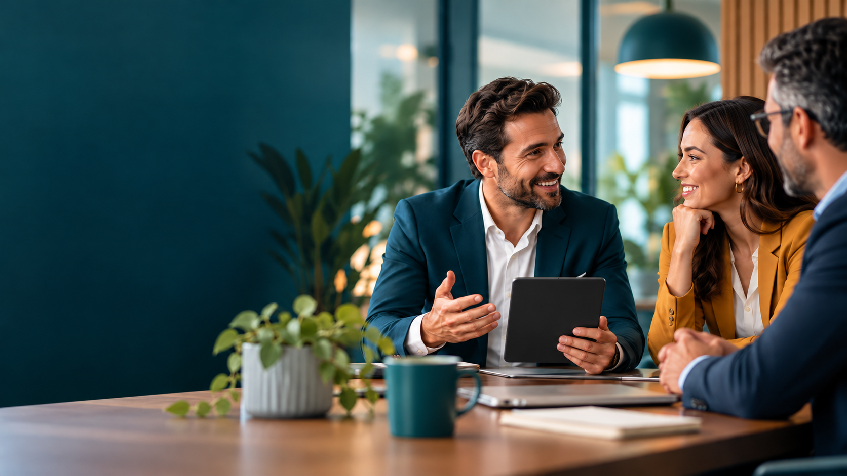 Three people having a business meeting