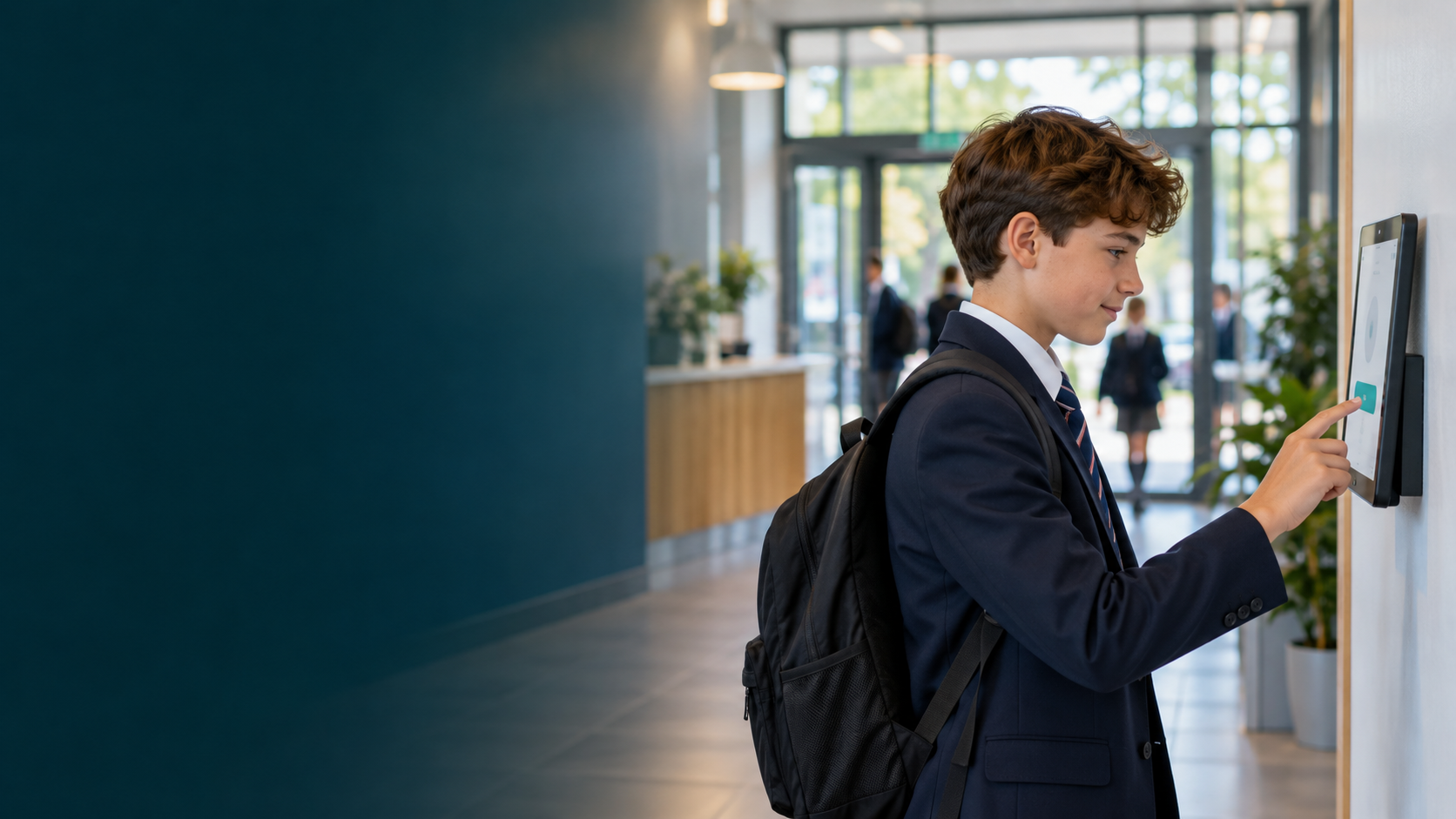 Pupil using a wall mounted kiosk